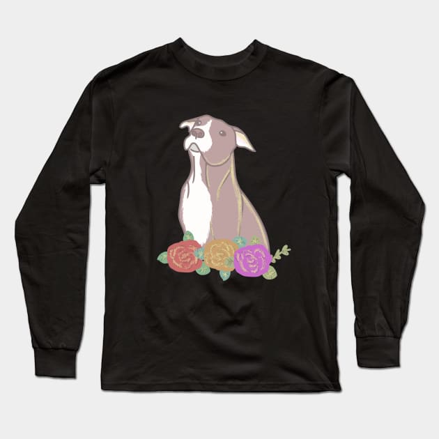 Pitbull and flowers Long Sleeve T-Shirt by Antiope